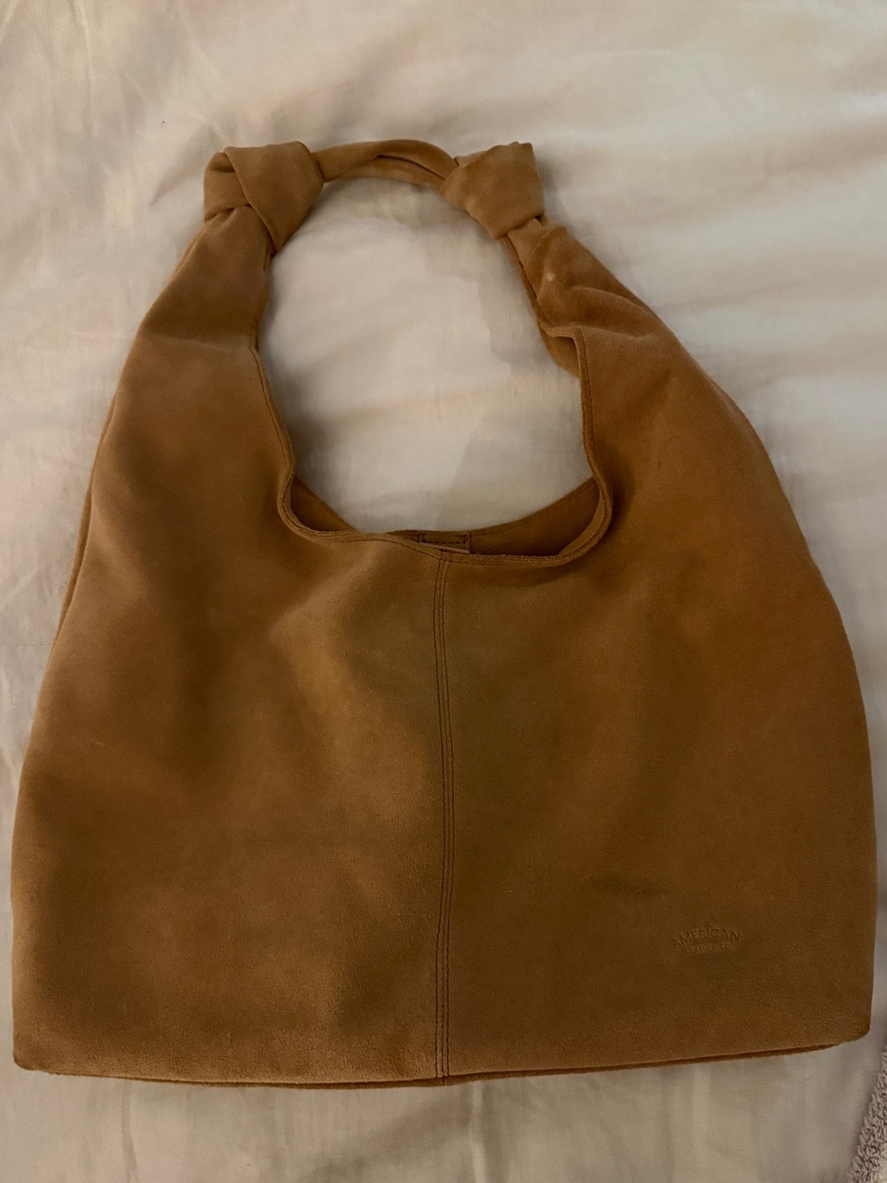 Suede Knot-Handle Hobo Bag in Tan